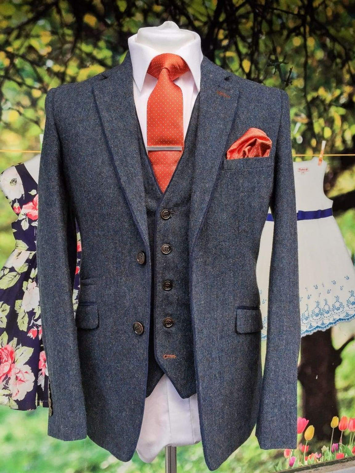 Cavani Kaos Tweed Navy Mens Slim Fit Jacket - Suit & Tailoring