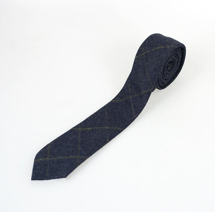 Navy Check Plain Tweed Tie Set - Accessories