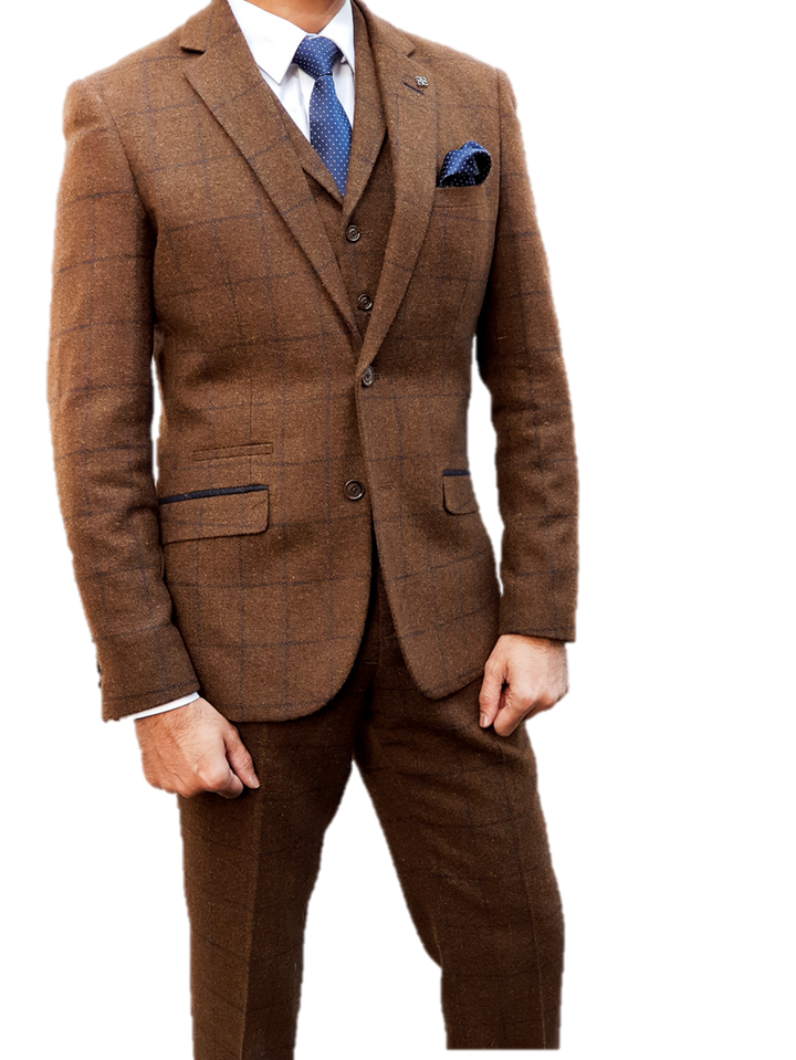 Cavani Kemson Tweed Brown Mens Slim Fit Jacket - Suit & Tailoring