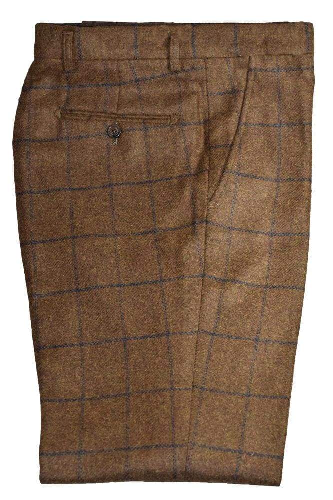 Cavani Kemson Tweed Brown Mens Slim Fit Trousers - 30R - Suit & Tailoring