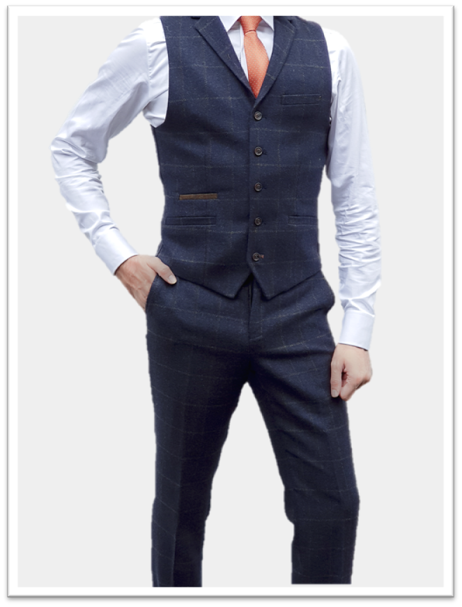 Cavani Kemson Tweed Navy Mens Slim Fit Waistcoat - Suit & Tailoring