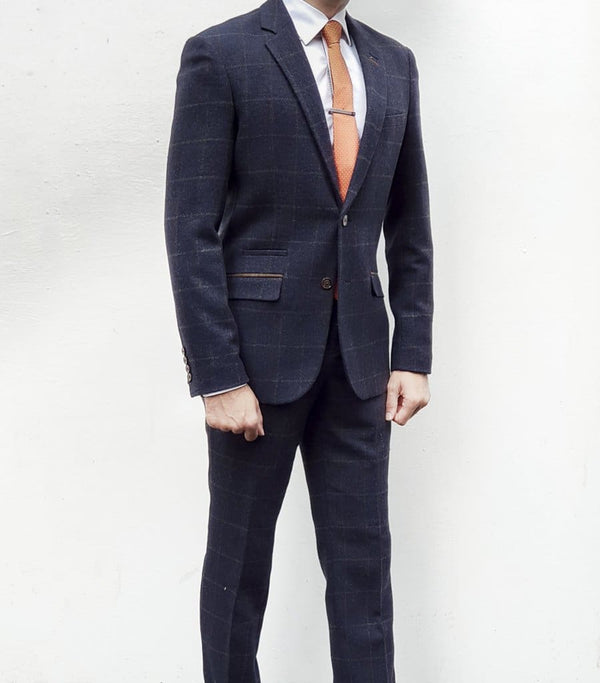 Cavani Kemson Tweed Navy Sim Fit Jacket - 34 - Suit & Tailoring