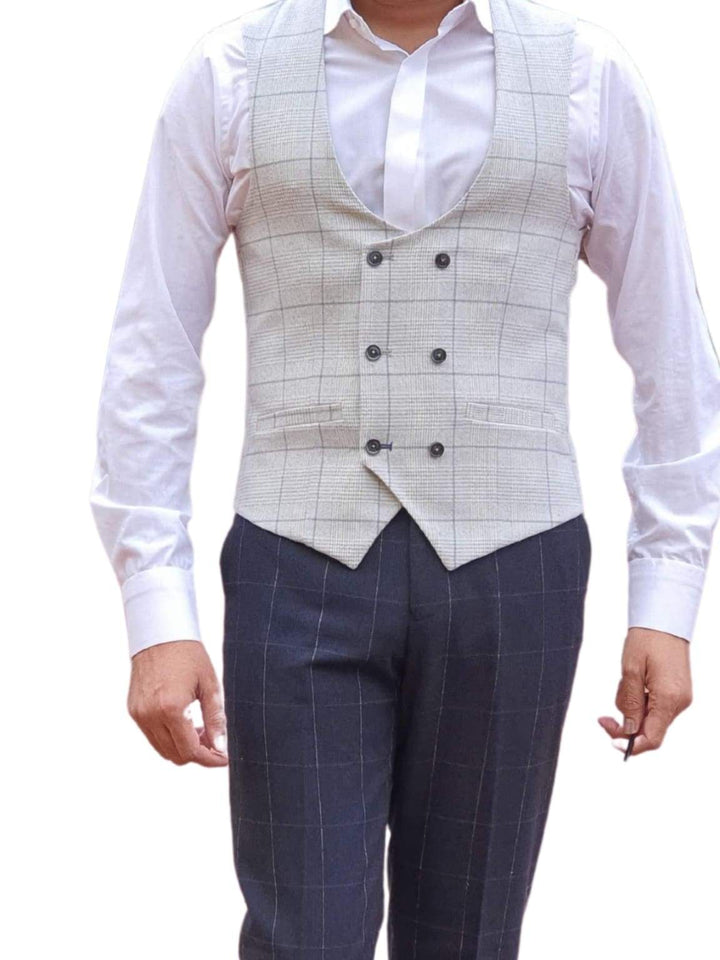 Cavani Light Grey Check Radika Waistcoat - Suit & Tailoring