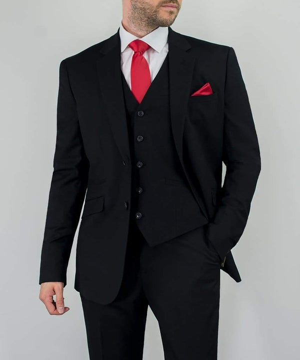 Marco 3 Piece Slim Fit Black Suit - 36S / 30S - Suit & Tailoring