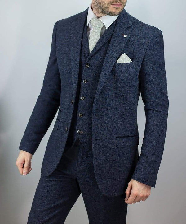 Cavani Martez Tweed Navy Mens Slim Fit Jacket - 36 - Suit & Tailoring