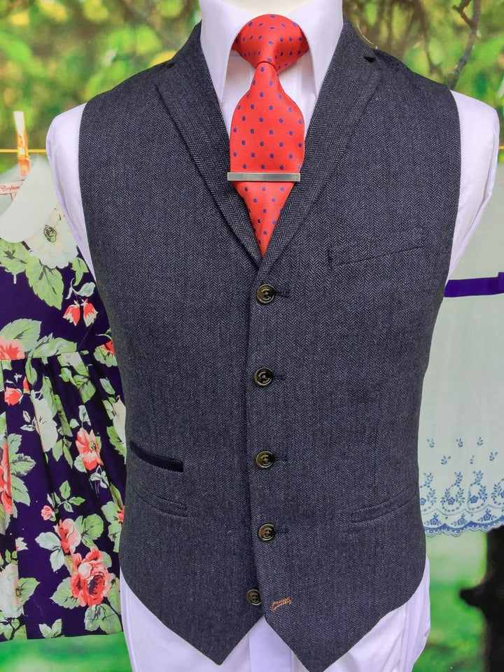 Cavani Martez Tweed Navy Mens Slim Fit Waistcoat - 36 - Suit & Tailoring
