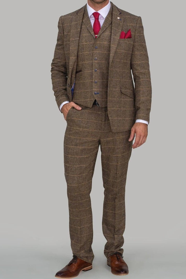 Men’s Albert Tan Brown Tweed Suit Mix & Match by Cavani - Suit & Tailoring