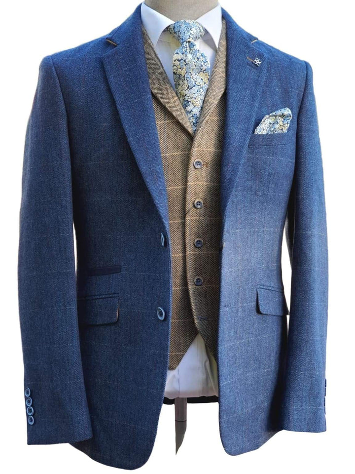 Men’s Blue Tweed Suit Mix & Match Cavani Carnegi - Suit & Tailoring