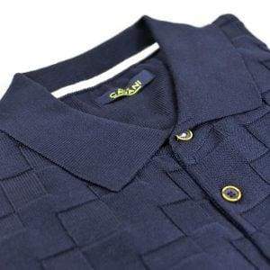 Cavani Mens Knitwear Navy Textured Polo Shirt - Shirts