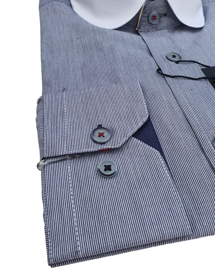 Cavani Men’s Penny Round Collar Navy Strippd 1920s Shirt - Shirts