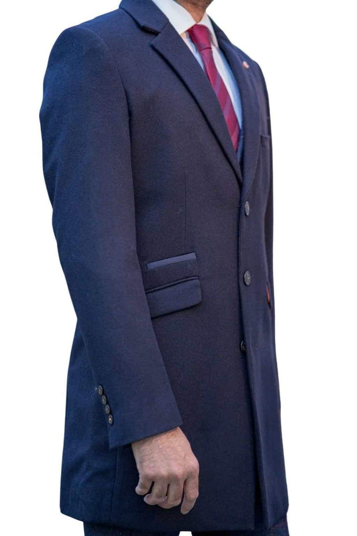 Men’s Navy Crombie Style Luxury Overcoat Cavani Roman - Coats