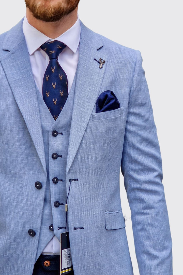 Cavani Miami Sky Blue Suit with Navy Trousers - MENSWEARR.COM Cavani Miami Sky Blue Suit with Navy Trousers - MENSWEARR.COM