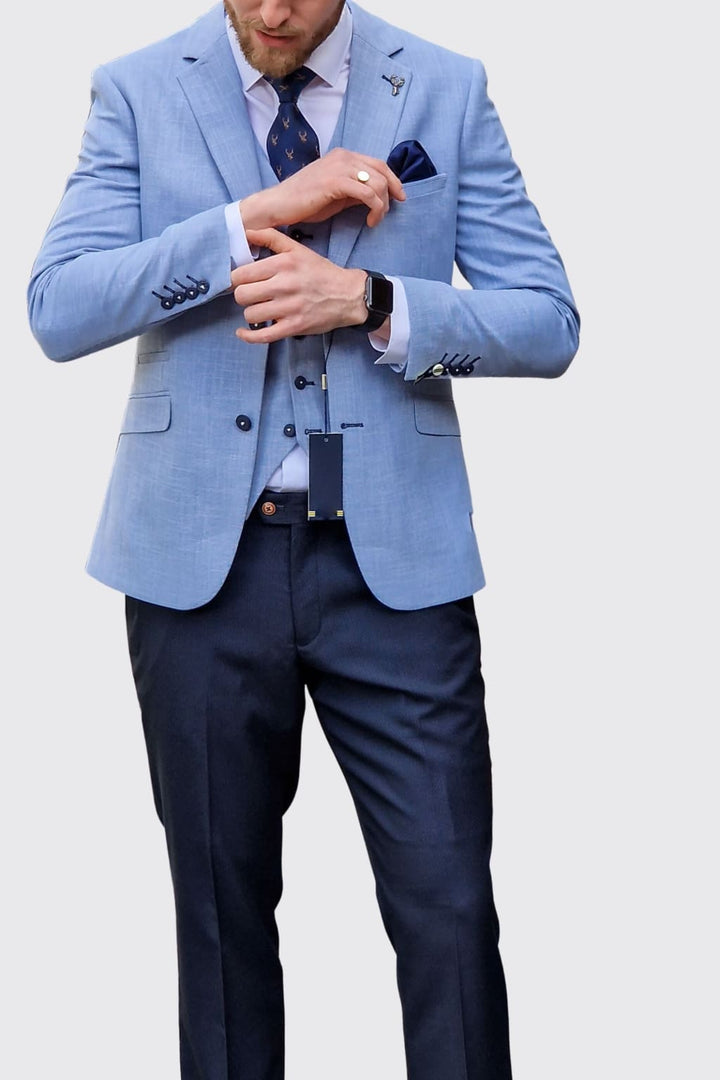 Cavani Miami Sky Blue Suit with Navy Trousers - Suits