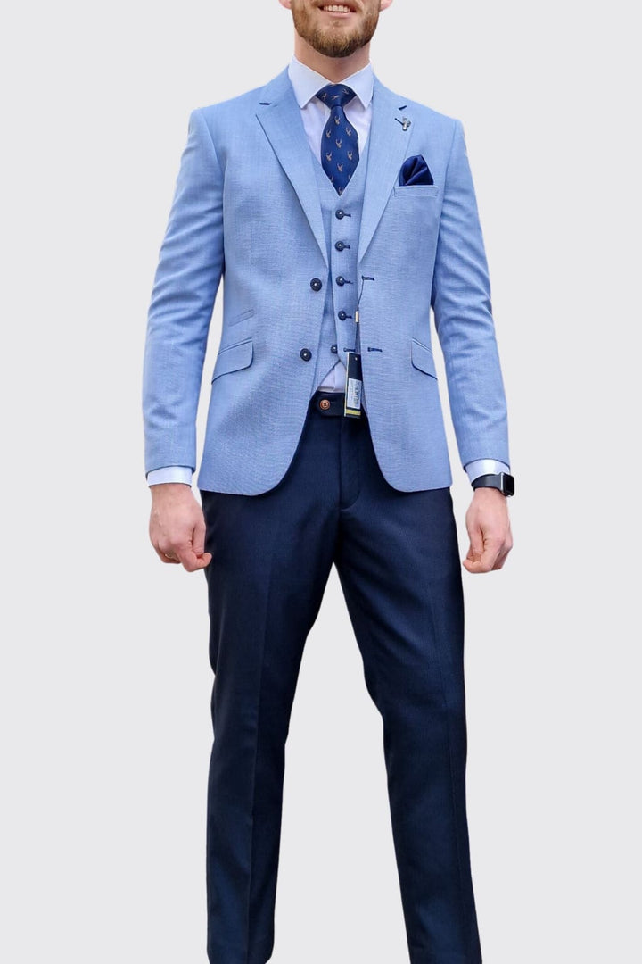 Cavani Cavani Miami Sky Blue Suit with Navy Trousers MENSWEARR