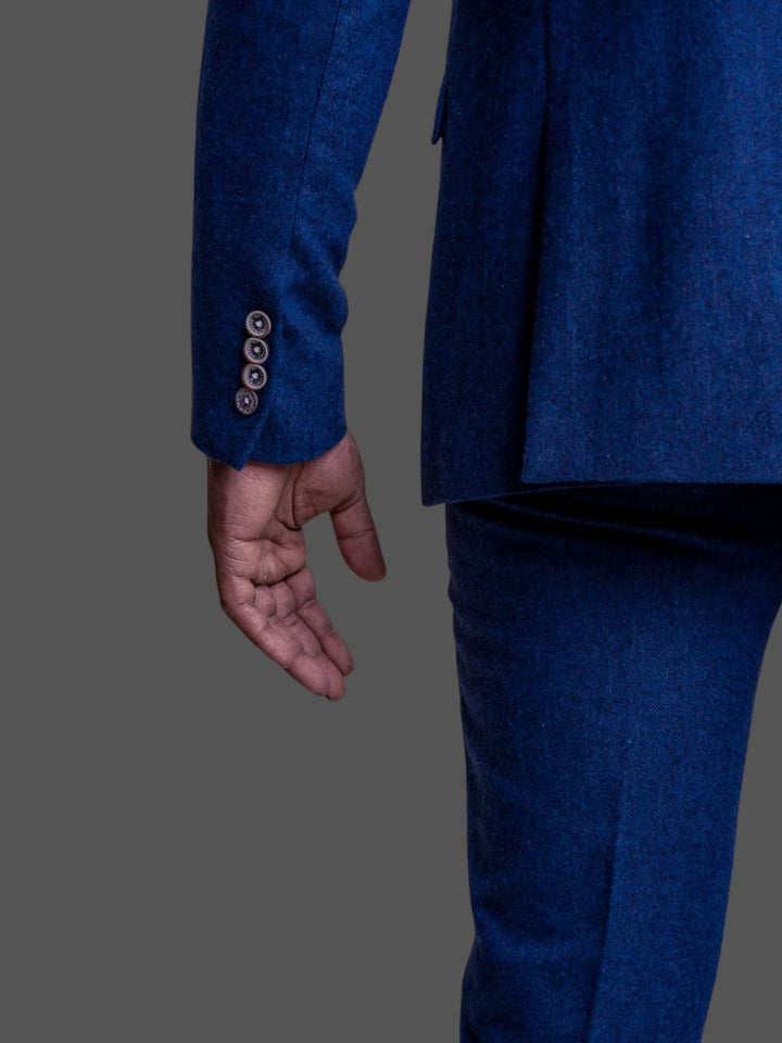 Cavani Orsan Blue Tweed Suit with Stone Waistcoat - Suits