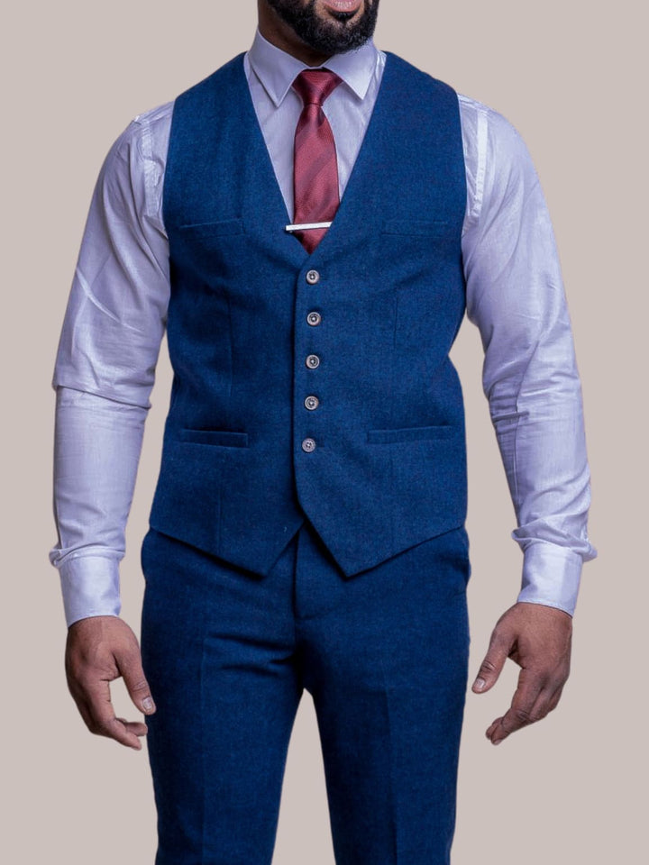 Cavani Men's Blue Check Tweed 3-Piece Slim Fit Formal Wedding Suit - Sizes 34-50