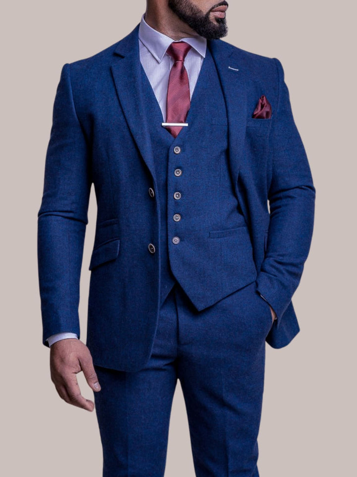 Cavani Orsan Men’s Blue 3 Piece Tweed Suit - Suits