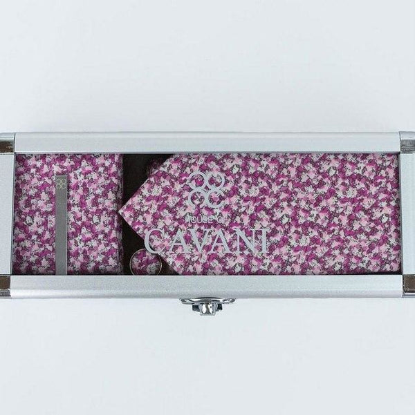 Pink Floral Tie Hank Tie Pin Cufflinks Set - Accessories