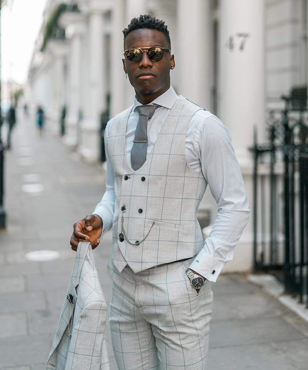 Cavani Cavani Radika Piece Light Grey Check Tweed Suit