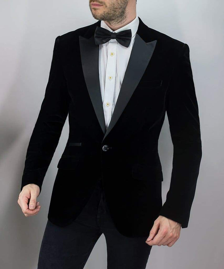 Rosa Black Sim Fit Velvet Style Jacket - 34 - Suit & Tailoring