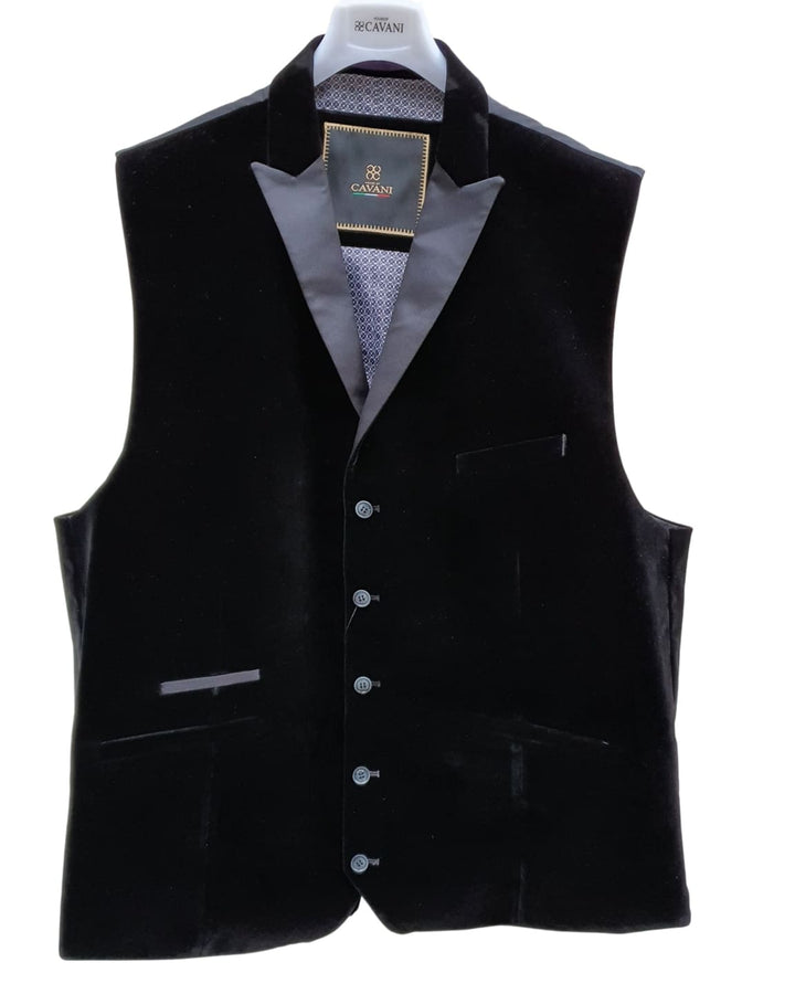 Cavani Rosa Black Velvet Tuxedo Lapel Waistcoat - 36 - Suit & Tailoring