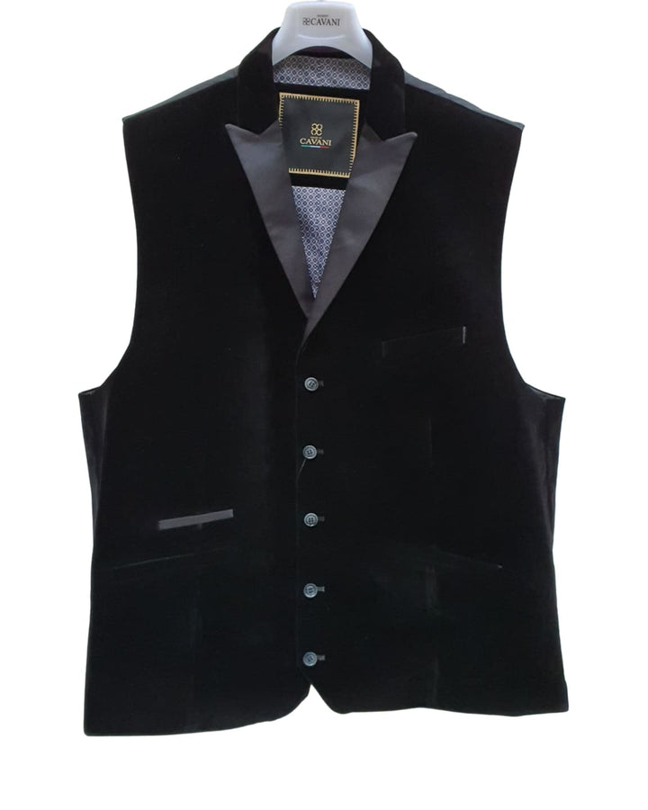 Cavani Rosa Black Velvet Tuxedo Lapel Waistcoat - Suit & Tailoring