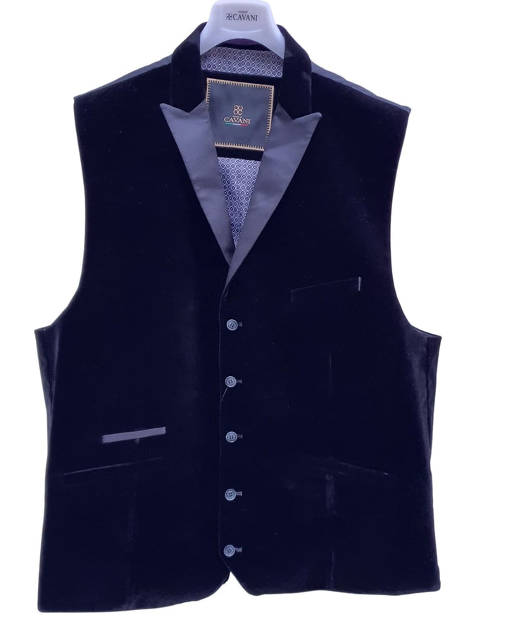 Cavani Rosa Navy Velvet Tuxedo Lapel Waistcoat - 36 - Suit & Tailoring