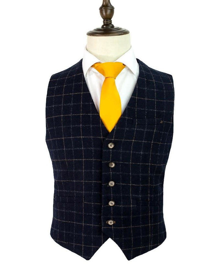 Cavani Shelby Navy Check Tweed Waistcoat - 36 - Suit & Tailoring