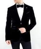 Cavani Sicily Black Velvet Slim Fit Blazer - 34 - Suit & Tailoring