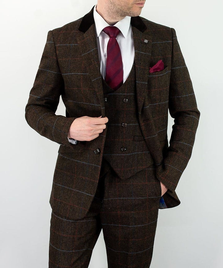 Cavani Tommy Brown Slim Fit Tweed Blazer - 34 - Suit & Tailoring