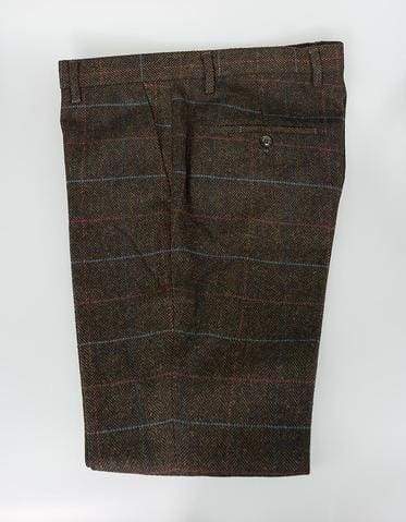 Cavani Tommy Brown Tweed Check Trousers - 28R - Suit & Tailoring