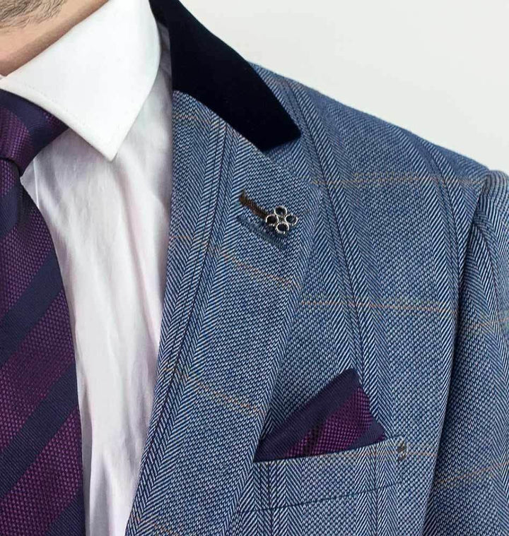 Connall Blue Sim Fit Tweed Style Jacket - Suit & Tailoring