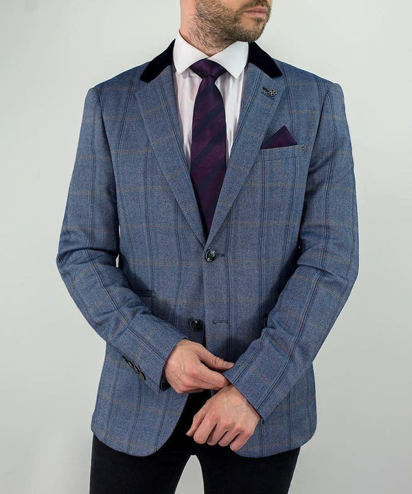 Connall Blue Sim Fit Tweed Style Jacket - Suit & Tailoring