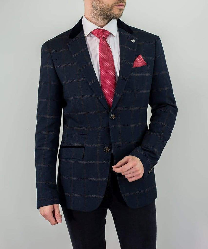 Connall Navy Sim Fit Tweed Style Blazer - 34 - Suit & Tailoring