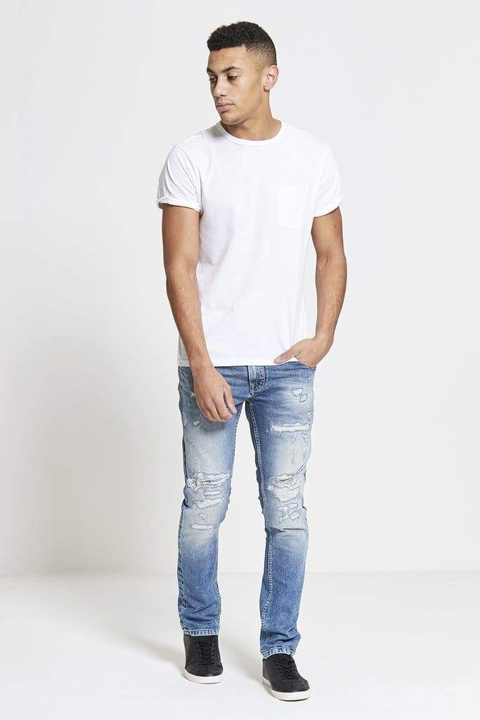 SAVAGE Slim Fit Stretch Jeans In Light Destroyed Wash - Jeans