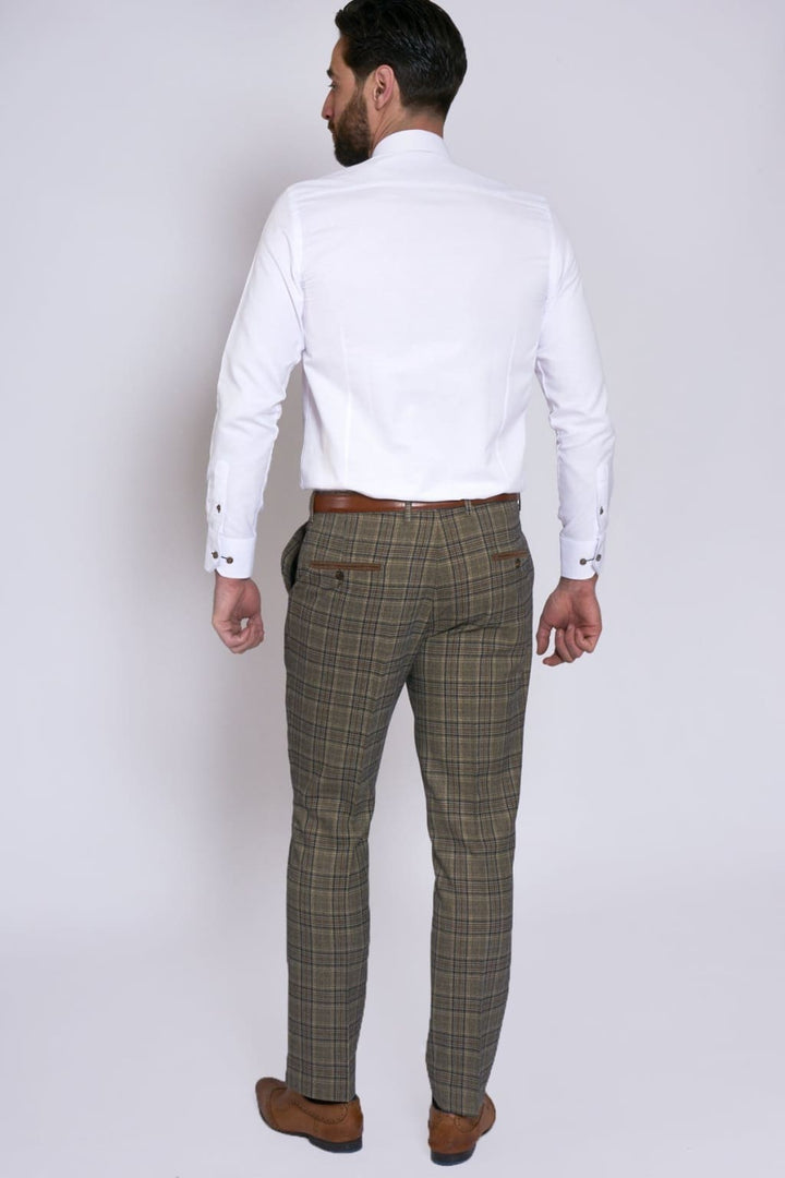 ENZO - Tan Check Tweed Trousers - Suit & Tailoring