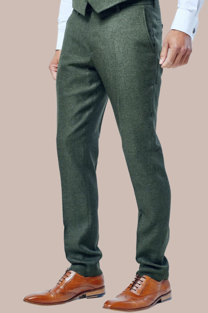 Fratelli Robbie Men’s Olive Green Tweed Trousers - Trousers