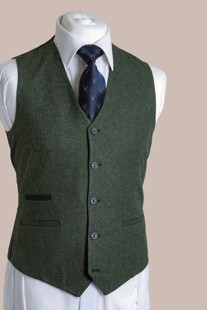 Fratelli Robbie Men’s Olive Green Tweed Waistcoat - Waistcoats