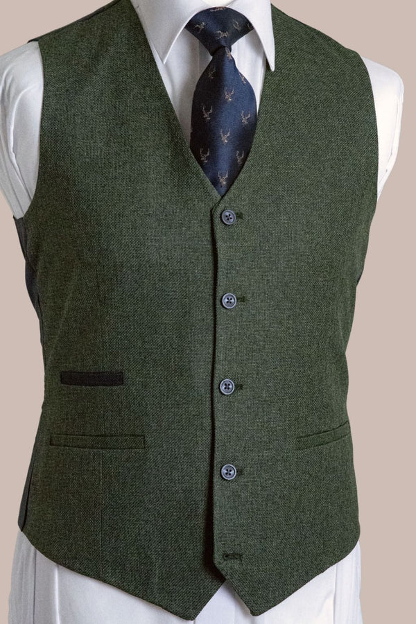 Fratelli Robbie Men’s Olive Green Tweed Waistcoat - Waistcoats