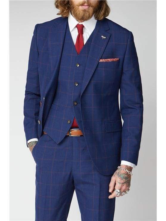 Gibson Navy And Burgundy Windowpane Check Jacket - 34 / Short - Suit & Tailoring