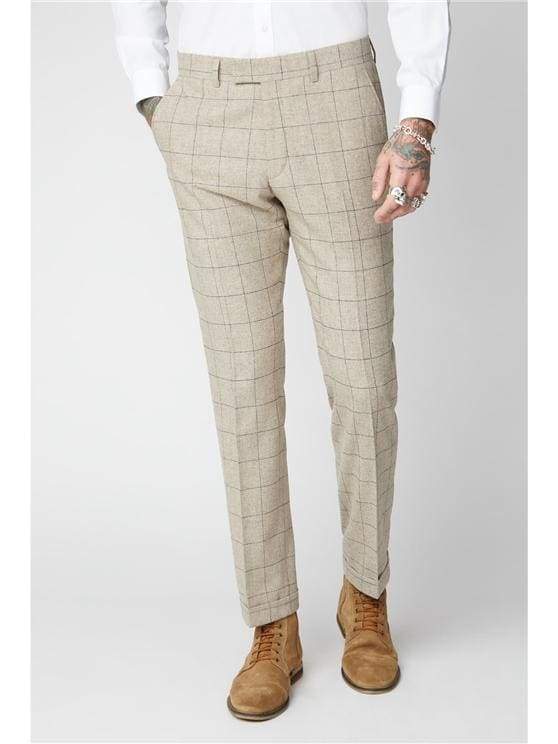 Gibson Stone Windowpane Check Trousers - Suit & Tailoring