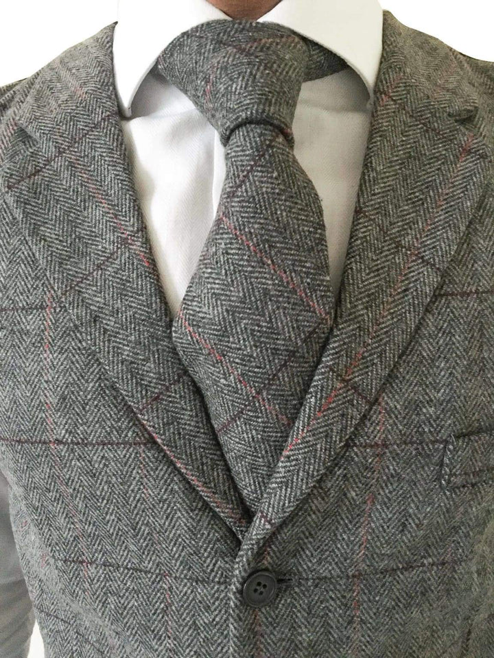 Wool Blend Tailored Fit Grey Tweed Waistcoat by L A Smith - Waistcoats