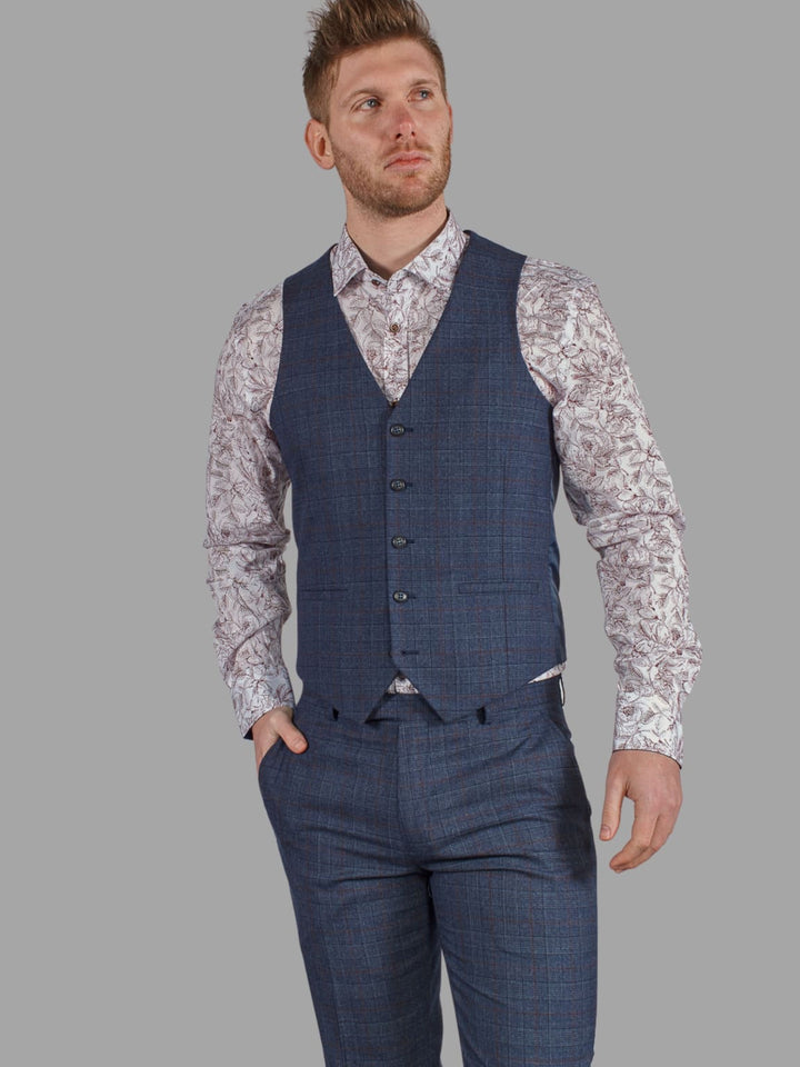 Harry Brown Finley Check Navy Waistcoat - Suit & Tailoring