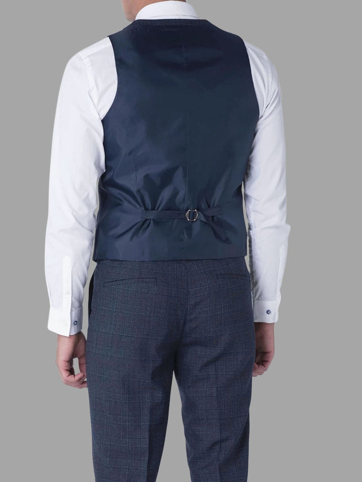 Harry Brown Finley Check Navy Waistcoat - Suit & Tailoring