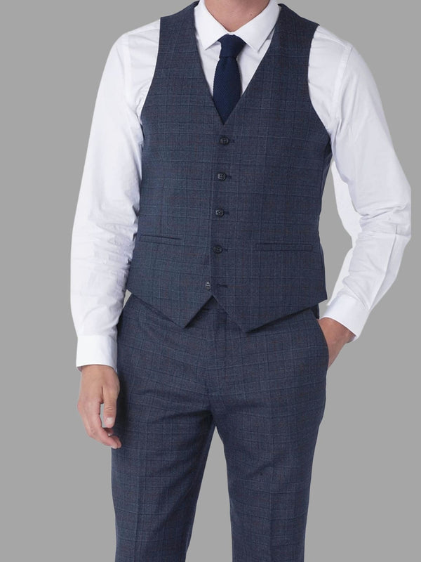 Harry Brown Finley Check Navy Waistcoat - 36R - Suit & Tailoring