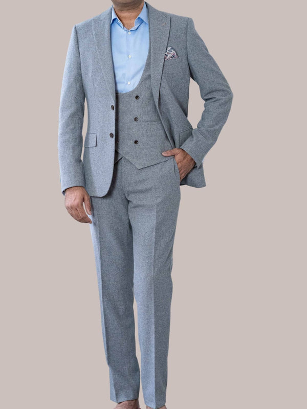 Harry Brown Ralph Grey Flannel 3 Piece Suit - MENSWEARR.COM - Men’s Tweed Suits