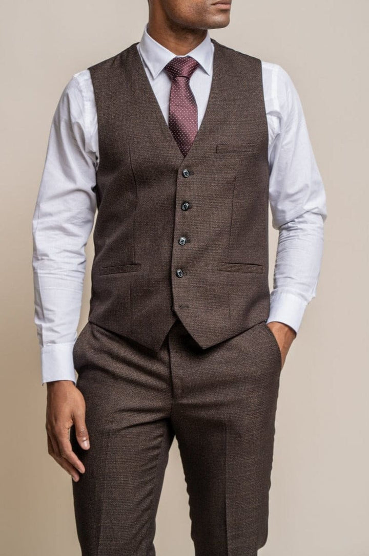 Cavani Caridi Men’s Slim Fit Waistcoat - Brown / 34R - Suit & Tailoring
