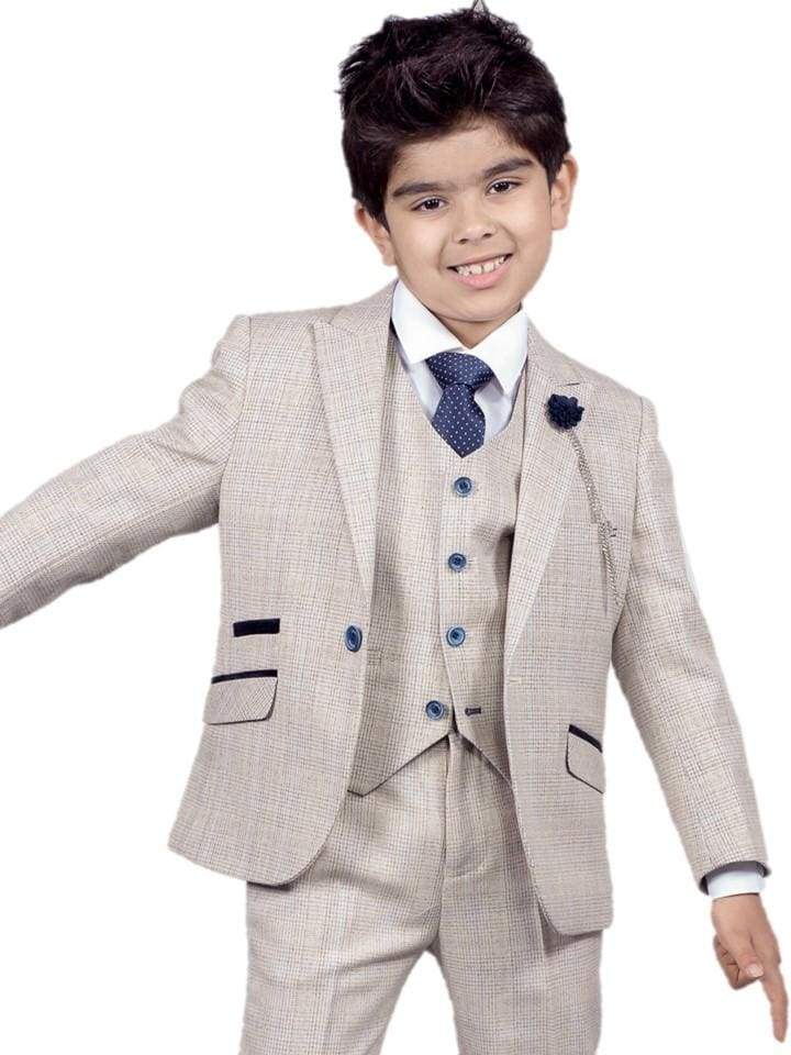 Cavani Caridi Boys Cream Three Piece Slim Fit Check Wedding Suit - 1 YEAR - Suit & Tailoring