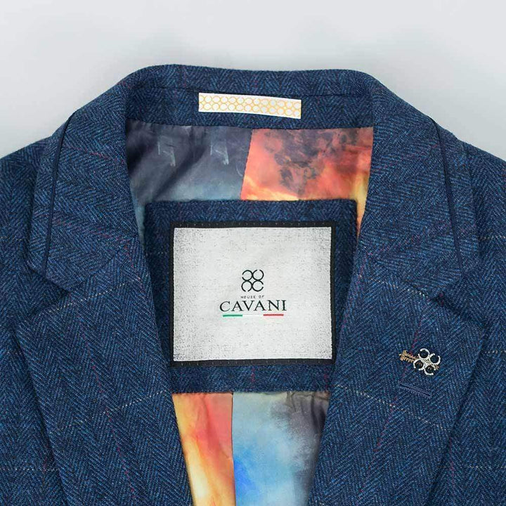 Cavani Carnegi Mens Blue Slim Fit tweed Check Blazer - Suit & Tailoring