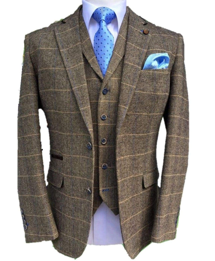 Cavani | Classic Brown 3 Piece Tweed Wedding Suit - MENSWEARR